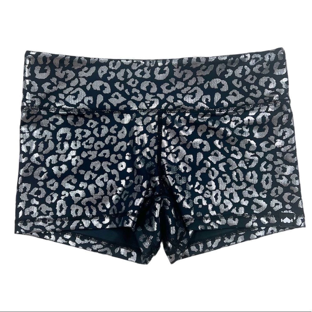 Wodbottom Black Silver Leopard Metallic Shorts 2.5" CrossFit Workout Size Medium